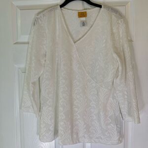 Ruby Rd. Faux Wrap White Lace Lined 3/4 Sleeve Women’s Size Medium EUC
